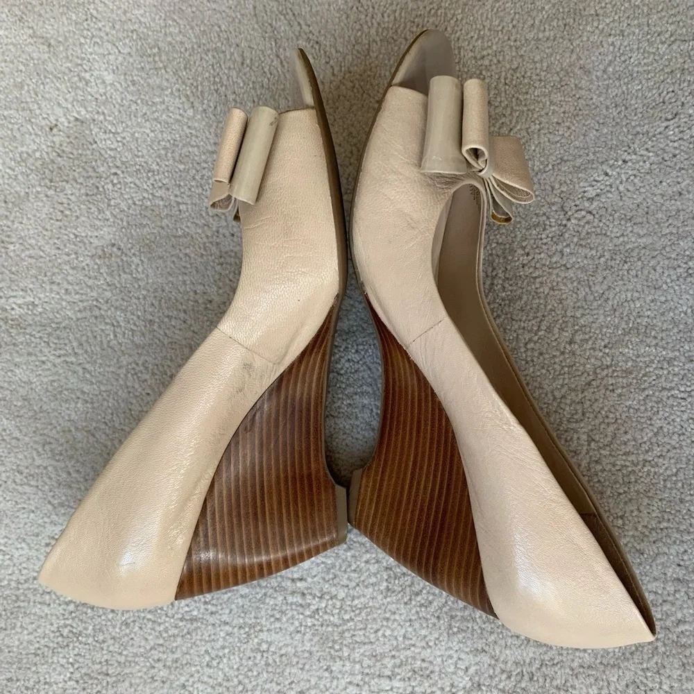 FRANCO SARTO bow peep toes wedges, the artist's collection, A-Hetty Cream 9.5